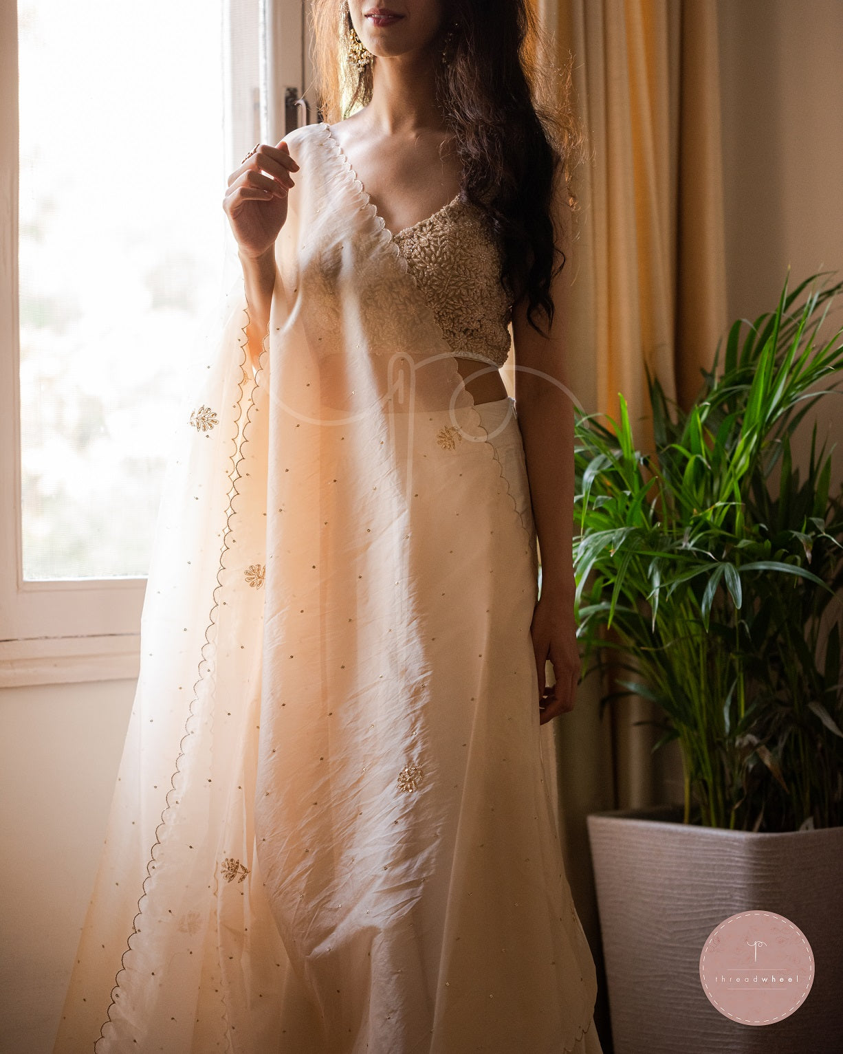 Afreen Jamia Organza Odhani (Ivory Gold)