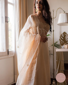 Afreen Jamia Organza Odhani (Ivory Gold)